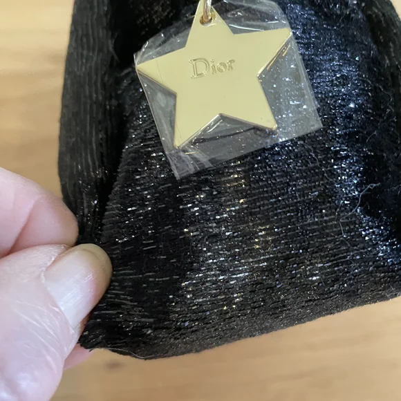 Christian Dior Black Shimmer Cosmetic Pouch CD Logo Star Zipper New - Picture 3 of 5